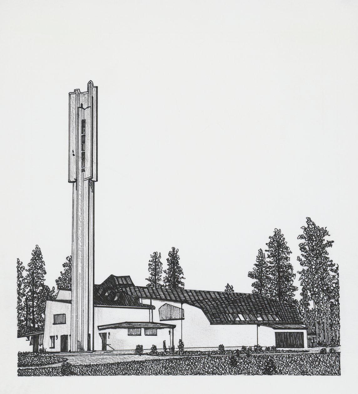 desenho da Igreja das Três Cruzes de Alvar Aalto