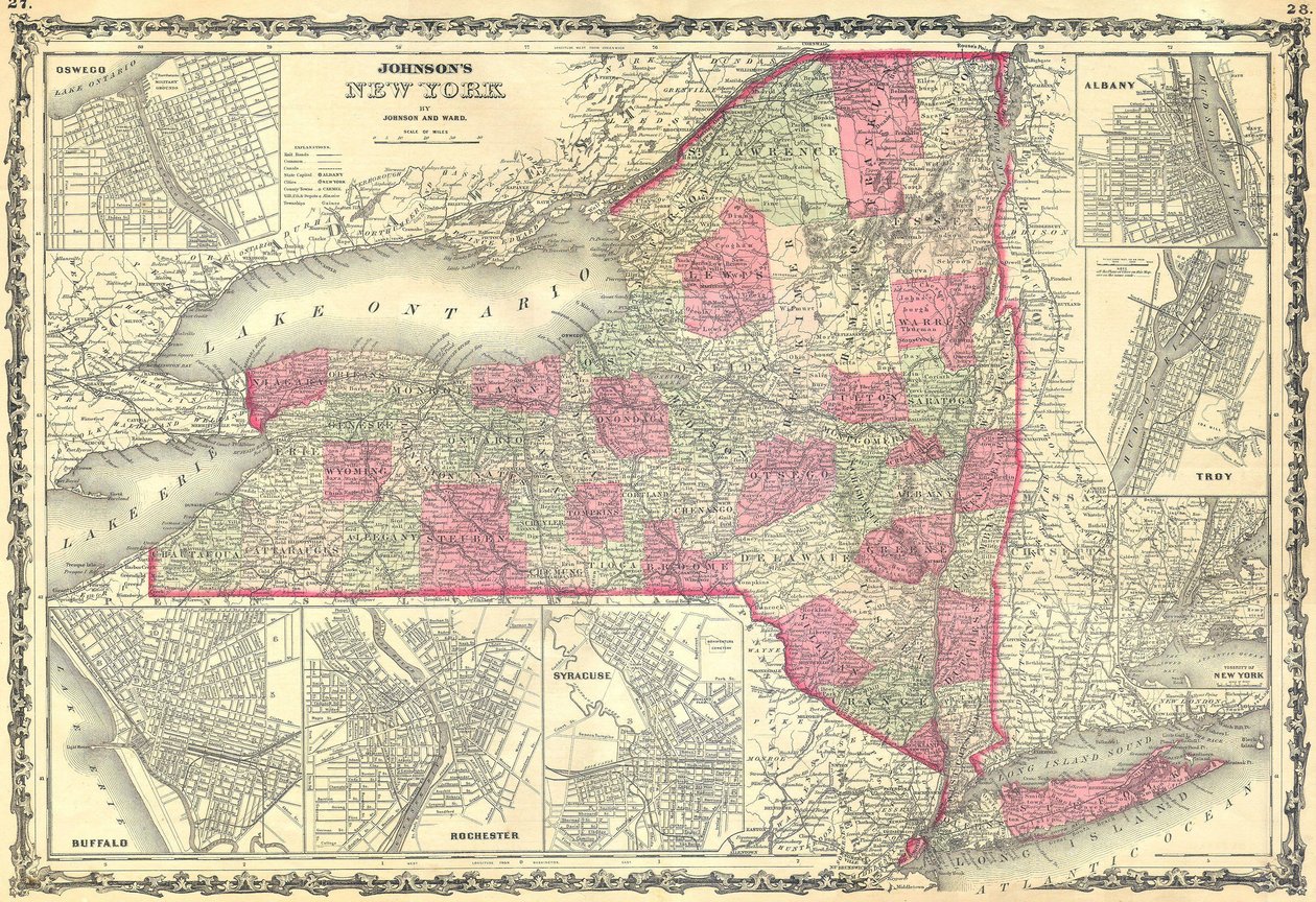 Johnsons Mapa do Estado de Nova York. de Alvin Jewett Johnson