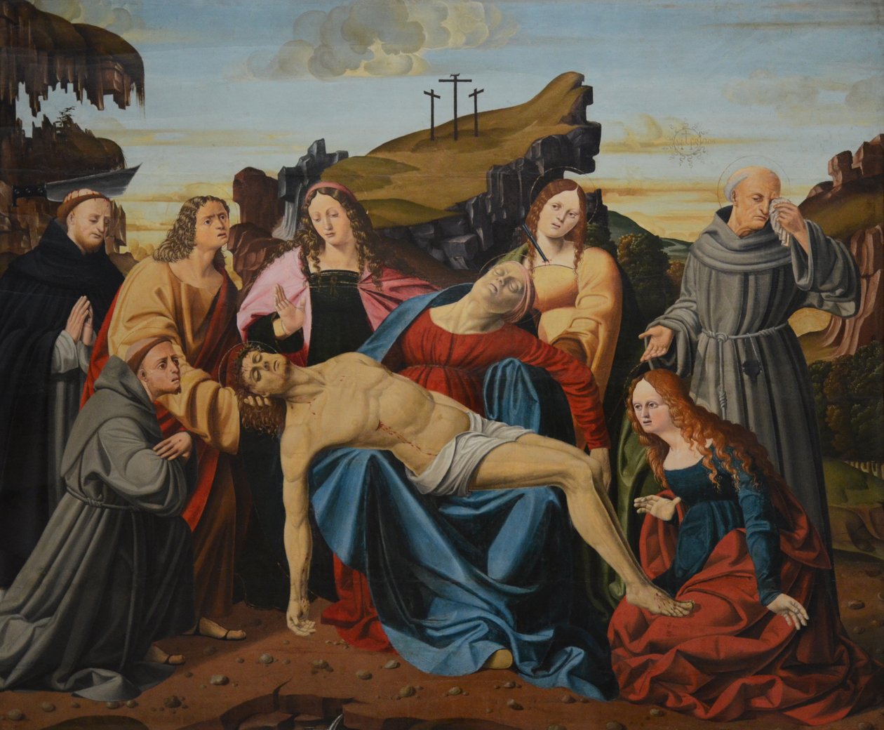 A Lamentação de Cristo, com a Virgem, São Pedro, o Mártir, São Francisco, São João Evangelista, Santa Maria, a Egípcia e Santa Agatha de Alvise Donati