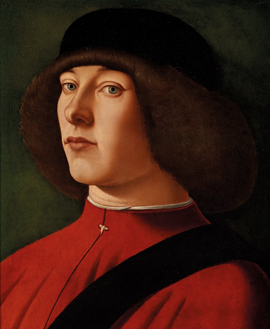 Retrato de um homem, de busto, com um fundo verde de Alvise (and workshop) Vivarini