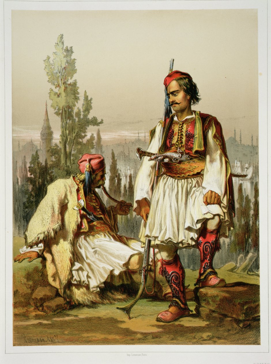 Albaneses, mercenários no exército otomano, pub. por Lemercier, 1857 de Amadeo Preziosi