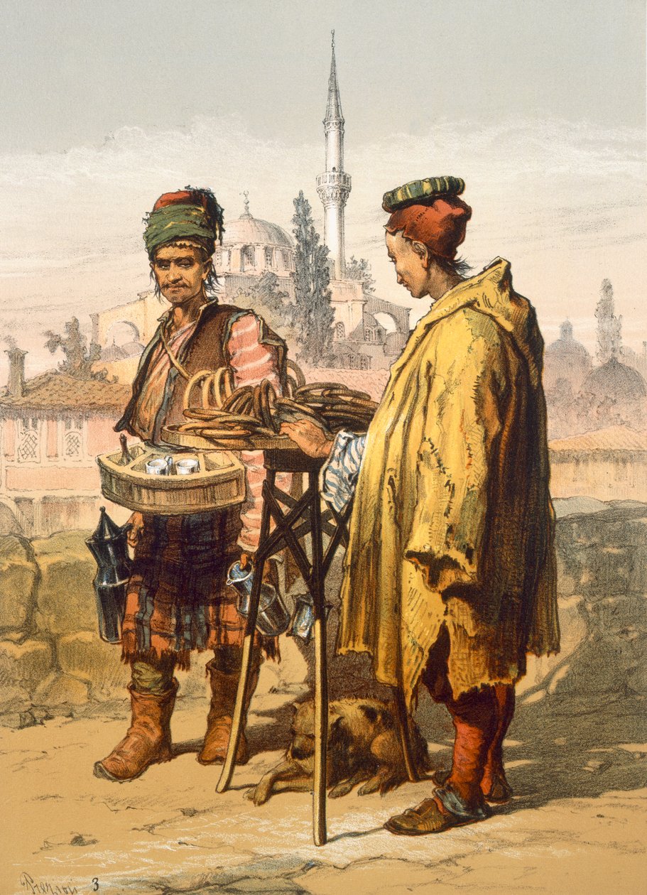 Vendedores ambulantes do petisco, 1865 de Amadeo Preziosi