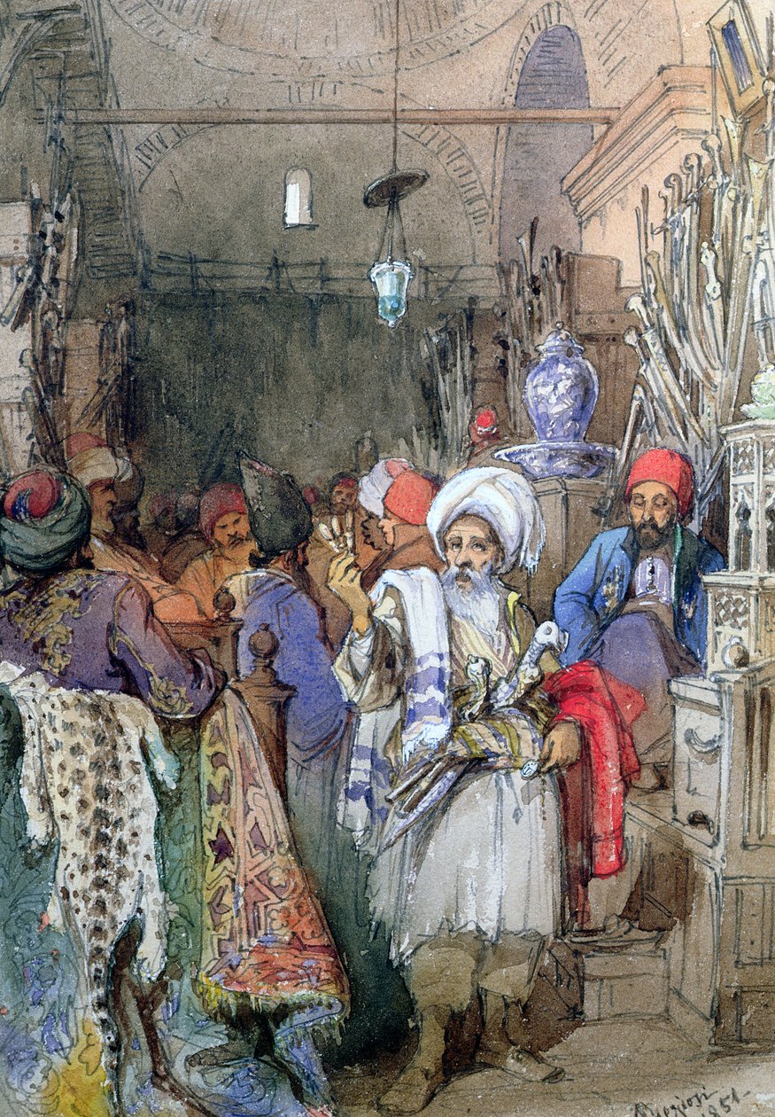 Vendedores no Bazar Coberto, Istambul, 1851 de Amadeo Preziosi