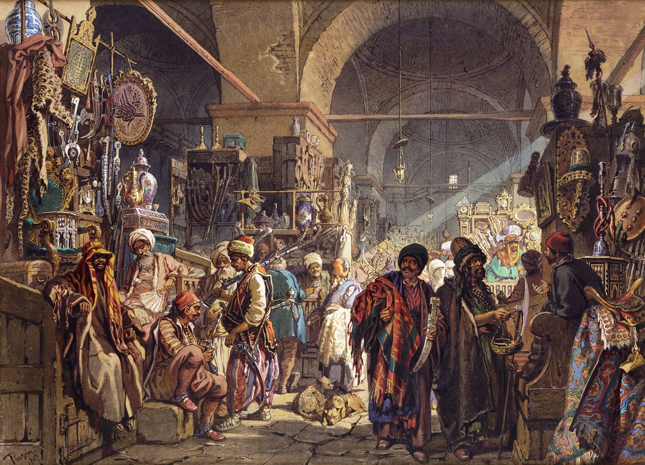 Um bazar turco, 1867 de Amadeo Preziosi