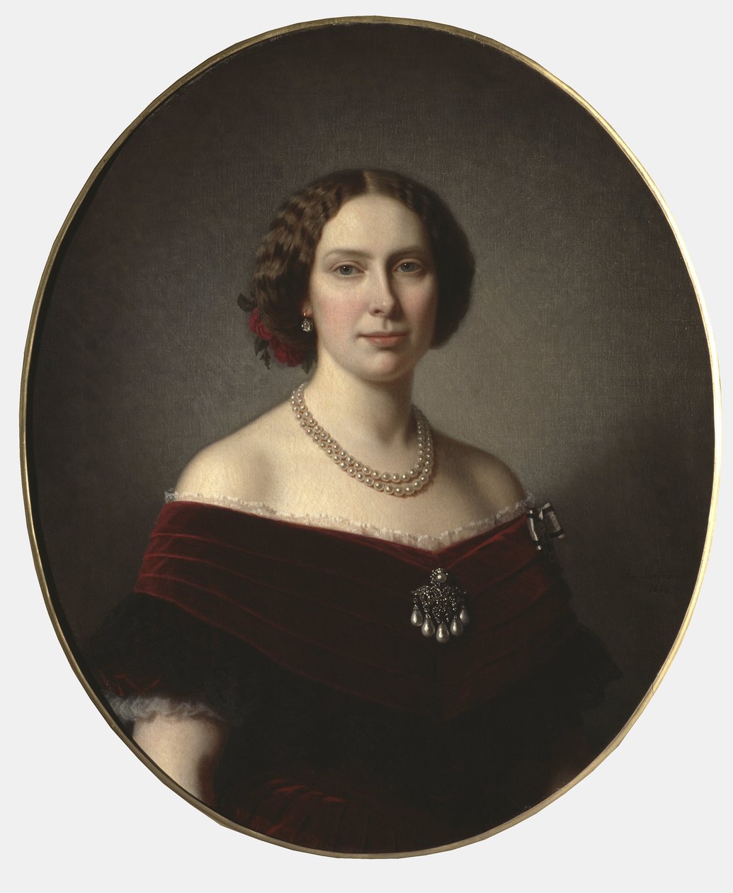 Louise des Pays Bas, reine de Suede et Norvege - Retrato de Louise dos Países Baixos (1828-1871), Rainha da Suécia e Noruega, por Lindegren, Amália (1814-1891). Óleo sobre tela. Dimensão : 85x73 cm. Nationalmuseum Estocolmo de Amalia Lindegren