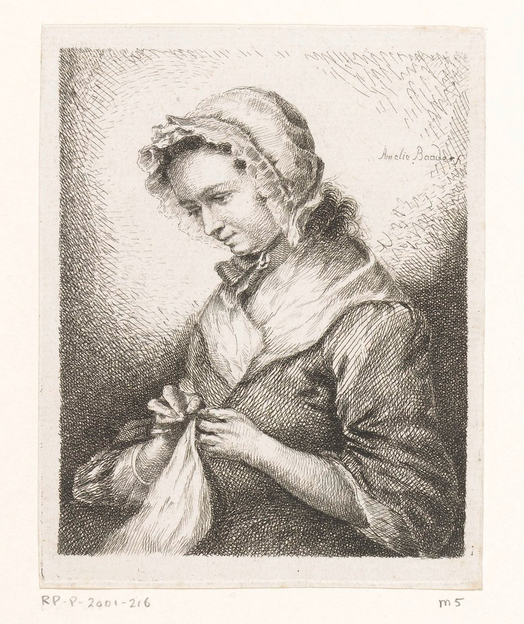 Retrato da esposa do artista Georg Friedrich Schmidt, costurando de Amalie Baader