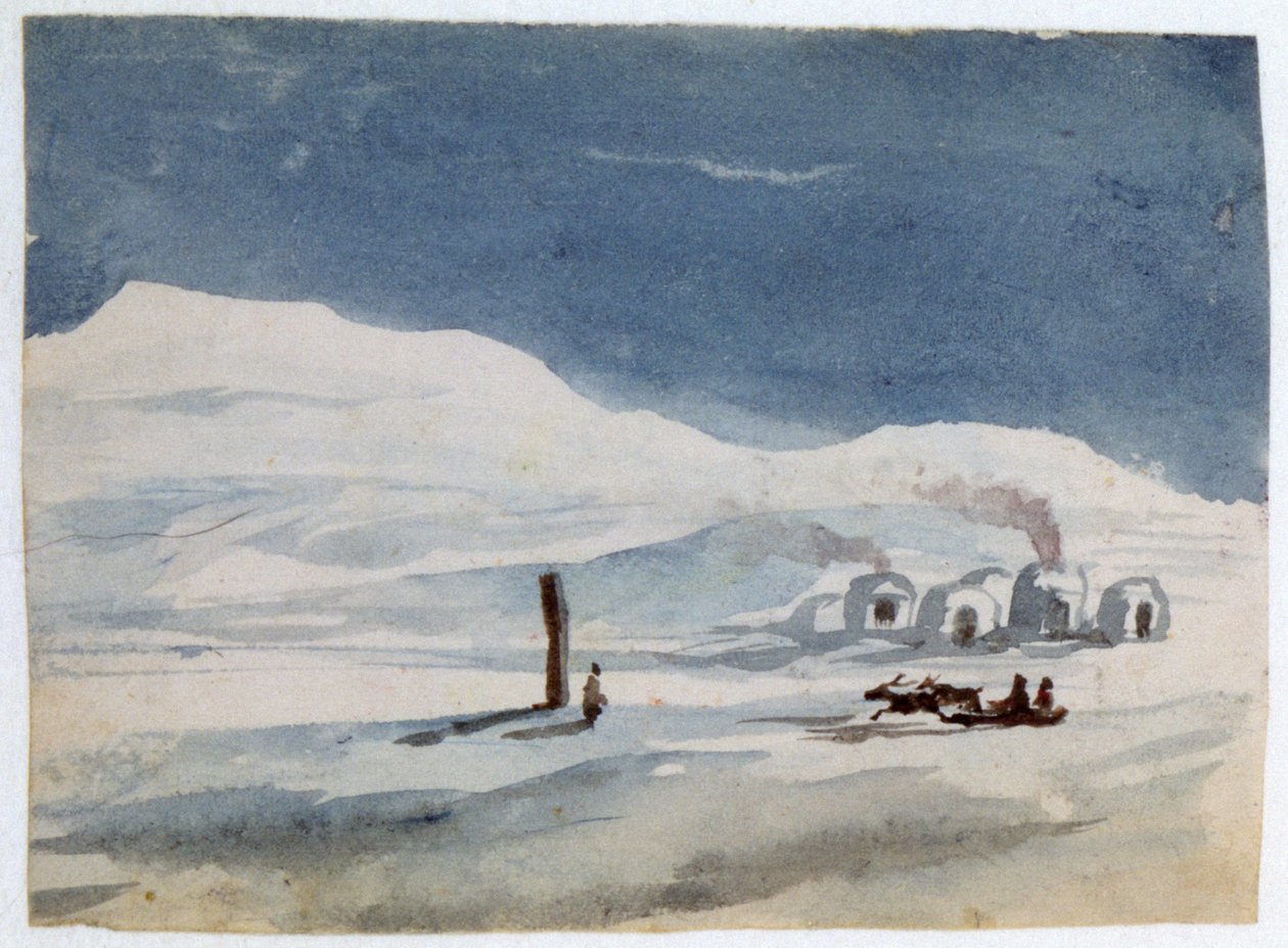 Igloos e Esquimaux". Aguarela. Aurore Amadine Lucie Dupin (1804-1876) Romancista e feminista francesa que escreveu sob o nome de George Sand. de Amantine Dupin