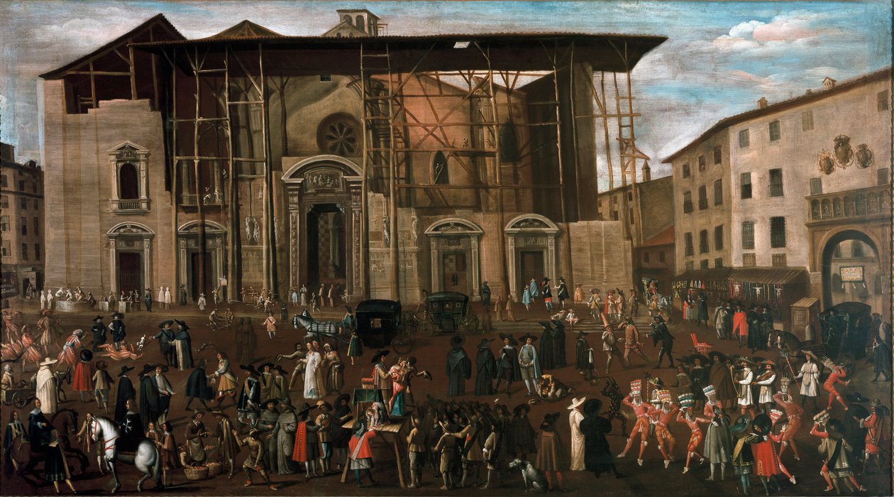 Vista da praça Mercanti com cenas de carnaval (óleo sobre madeira de Amanzia Guerillot Inganni