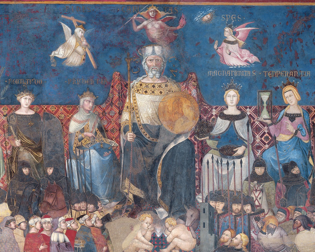 Detalhe da Alegoria do Bom Governo, afresco 1338-40 de Ambrogio Lorenzetti