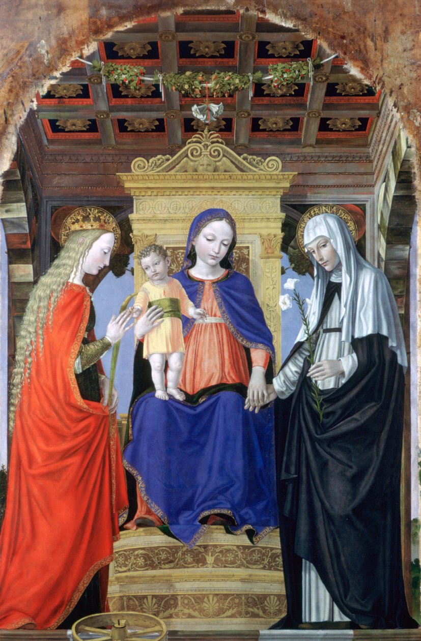 A Virgem e o Menino com Santa Catarina de Alexandria e Santa Catarina de Siena, c1490 de Ambrogio Bergognone