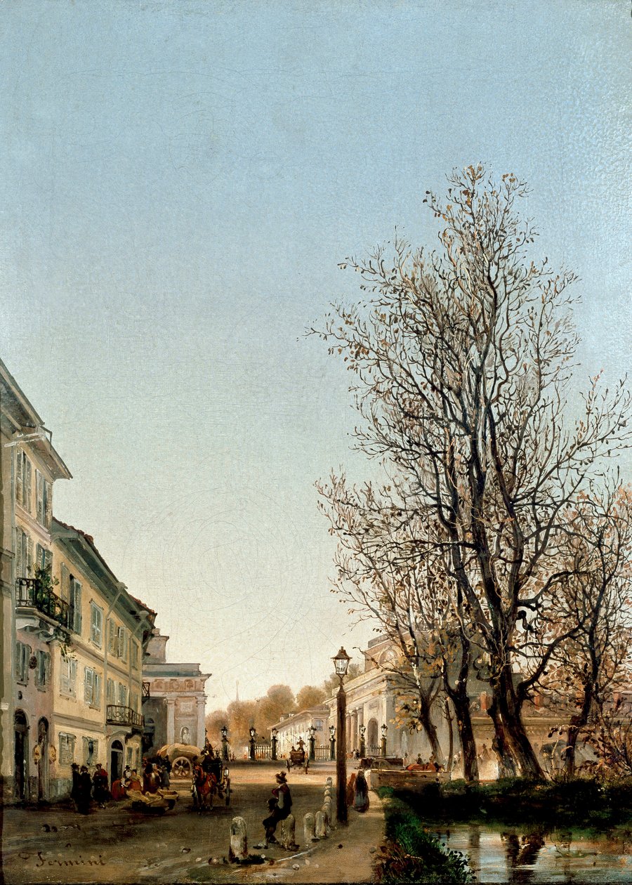 Vista da área de Porta Venezia, Milão (pintura, c.1850) de Ambrogio Fermini