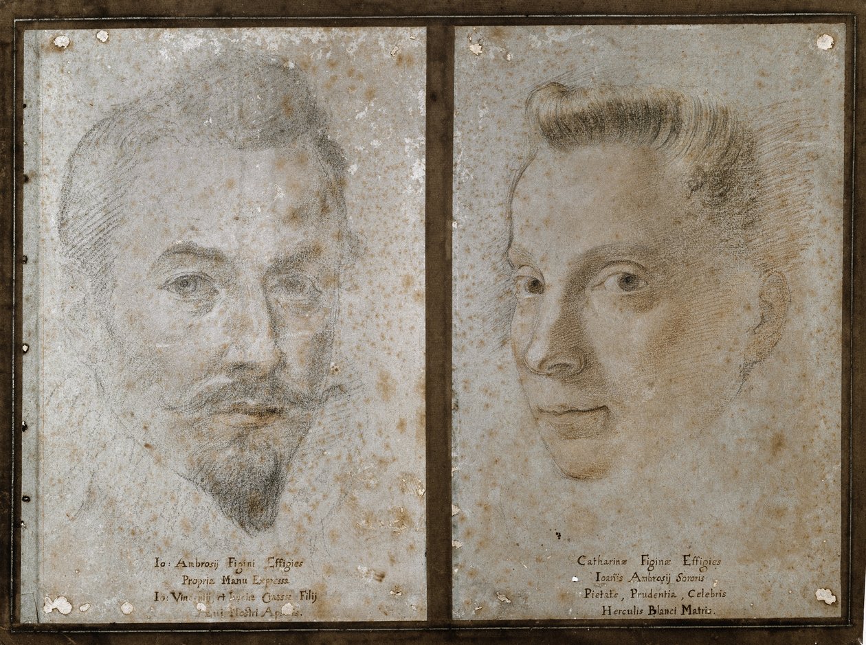 Auto-retrato e retrato da irmã do pintor (Desenho de Ambrogio Giovanni Figino
