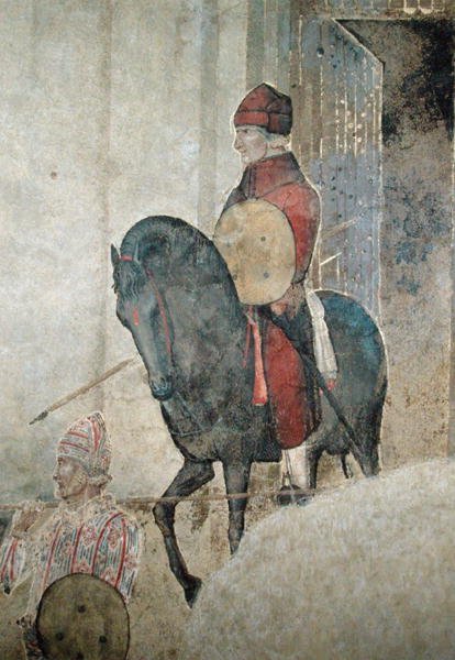 Alegoria de mau governo, detalhe de um cavaleiro armado. de Ambrogio Lorenzetti