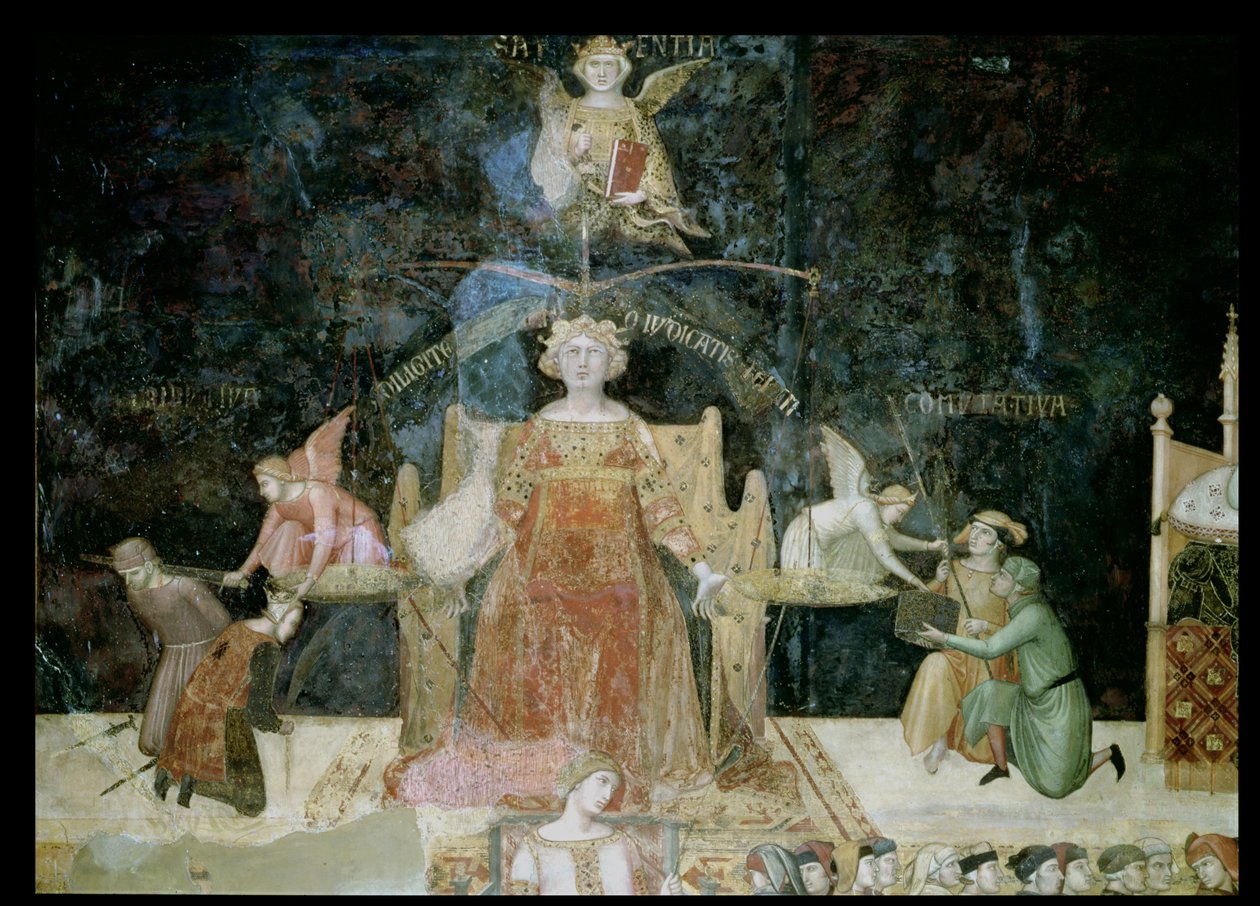Alegoria do Bom Governo, detalhe da Justiça inspirada pela Sabedoria, 1338-40 de Ambrogio Lorenzetti