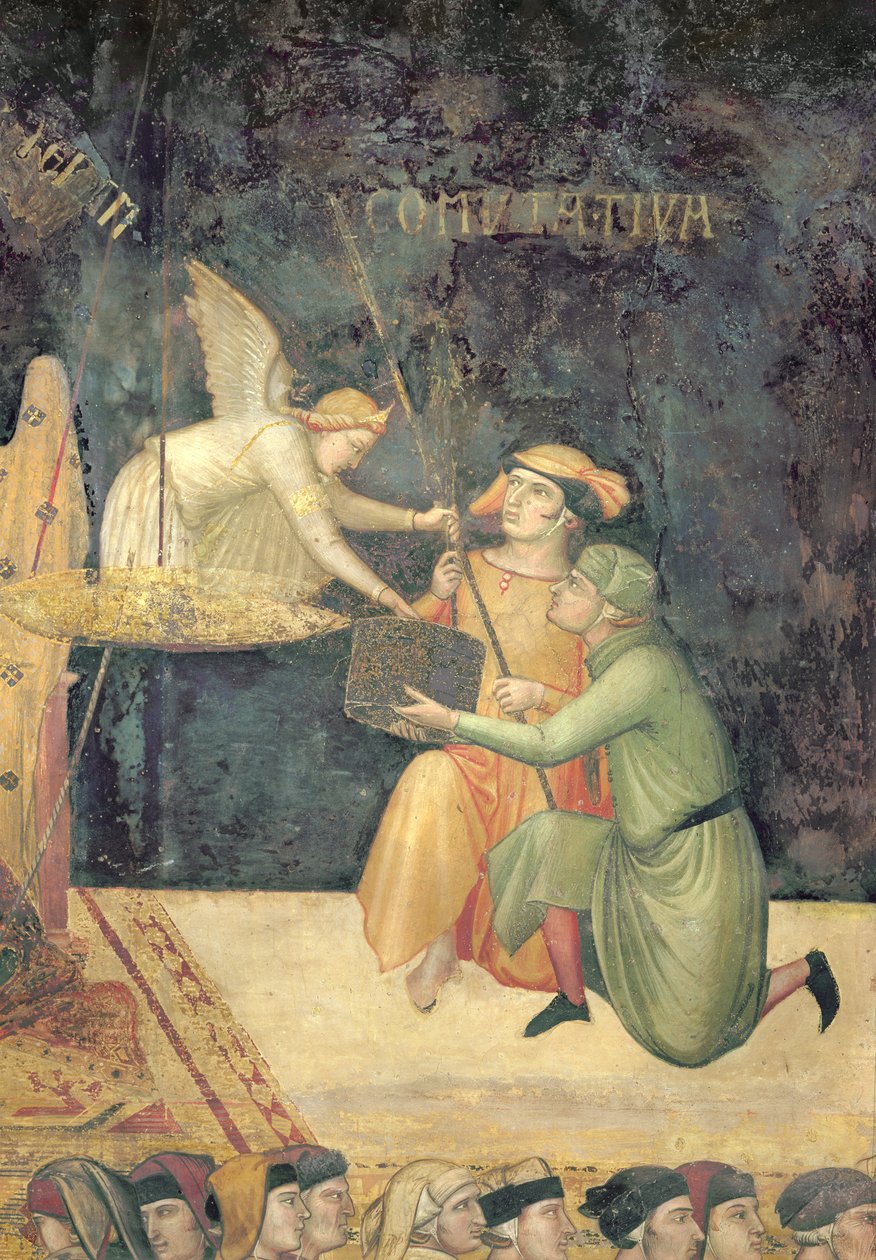 Alegoria do Bom Governo, detalhe do efeito da justiça comutativa, 1338-40 de Ambrogio Lorenzetti