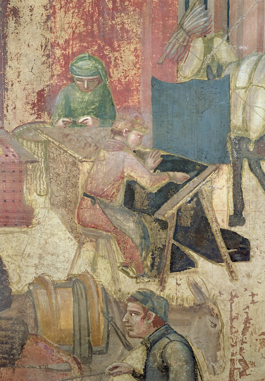 Efeitos do Bom Governo na Cidade, detalhe dos tecelões, 1338-40 de Ambrogio Lorenzetti