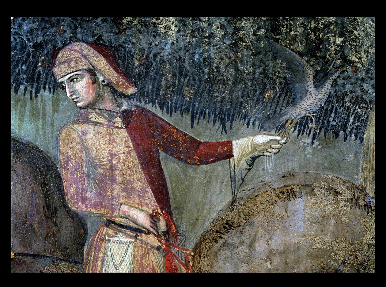 Efeitos do bom governo no campo, detalhe de um falcoeiro, 1388-40 de Ambrogio Lorenzetti