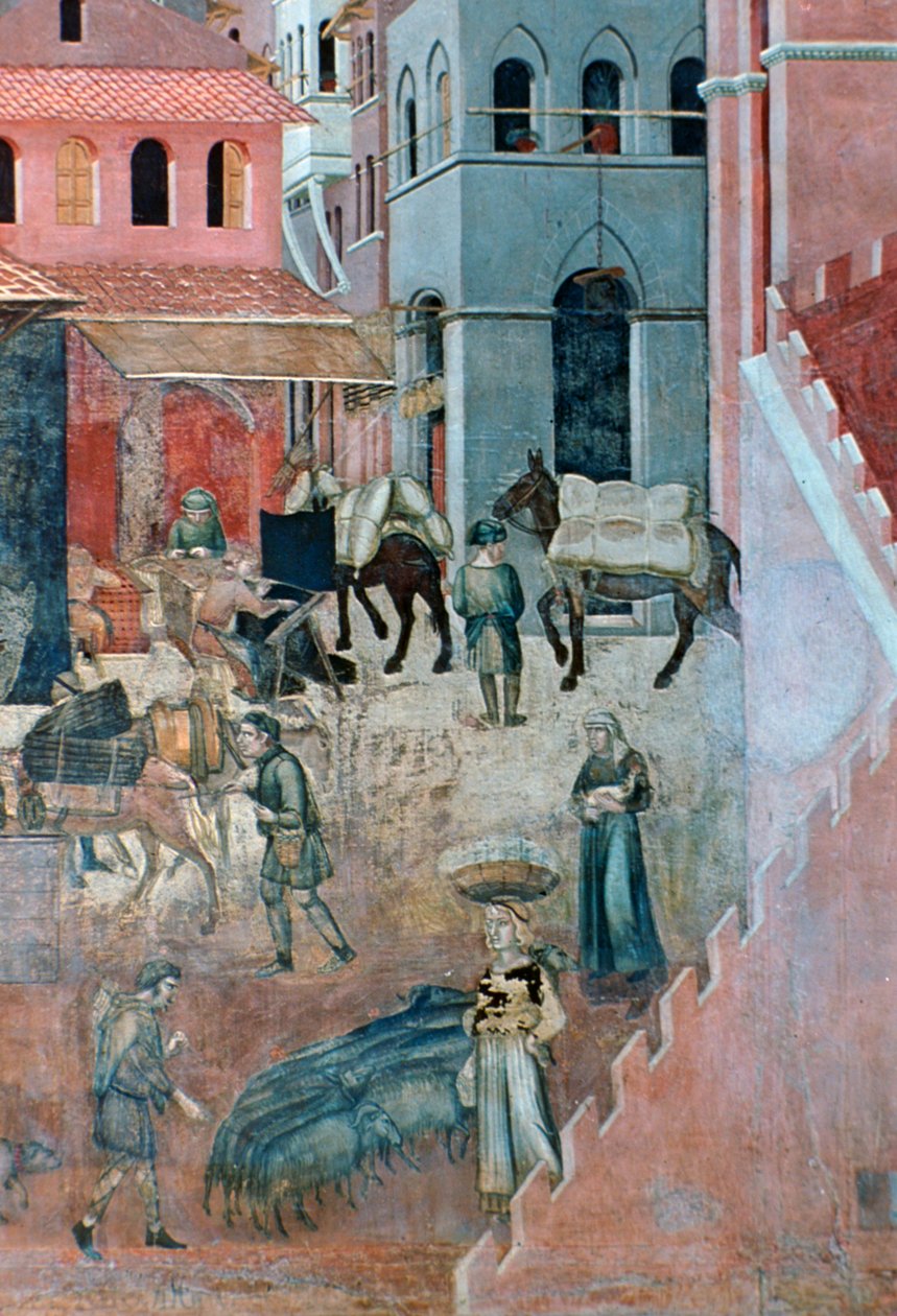 Efeitos do Bom Governo na Vida Urbana, detalhe, 1338-1340 de Ambrogio Lorenzetti