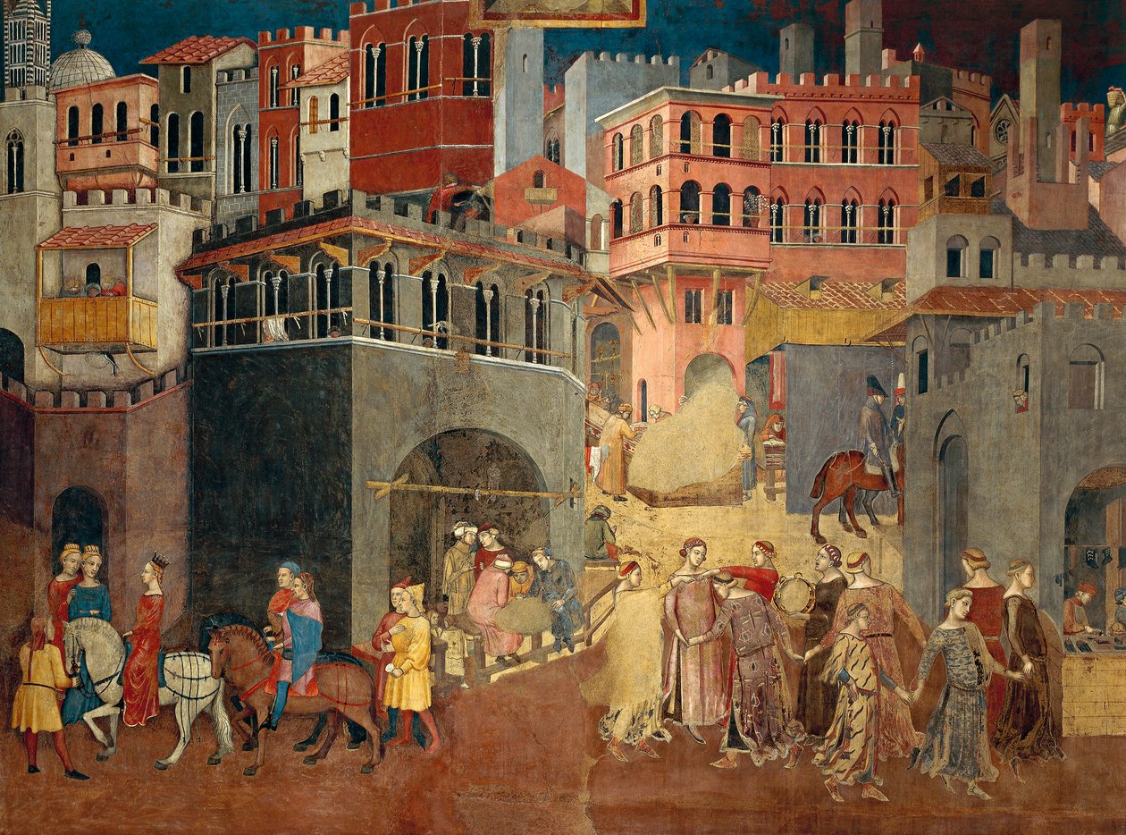 Efeitos do bom governo na cidade, detalhes da Alegoria e efeitos do bom e mau governo na cidade e no campo de Ambrogio Lorenzetti