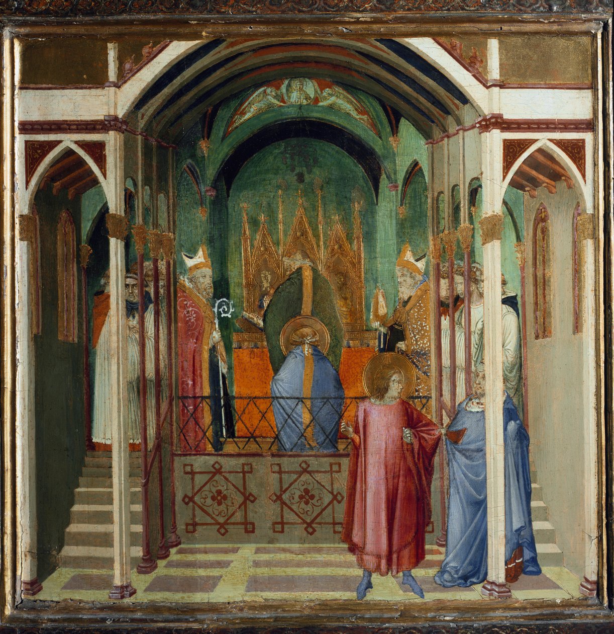 Eleição de Nicholas como bispo de Myra. Cenas da Vida de São Nicolau (Tempera em madeira) de Ambrogio Lorenzetti