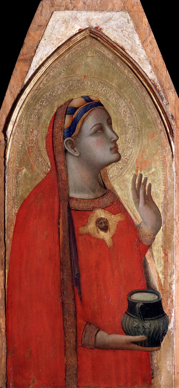 Maria Madalena (painel esquerdo da Virgem e do Menino Políptico) - tempera e ouro no painel de Ambrogio Lorenzetti