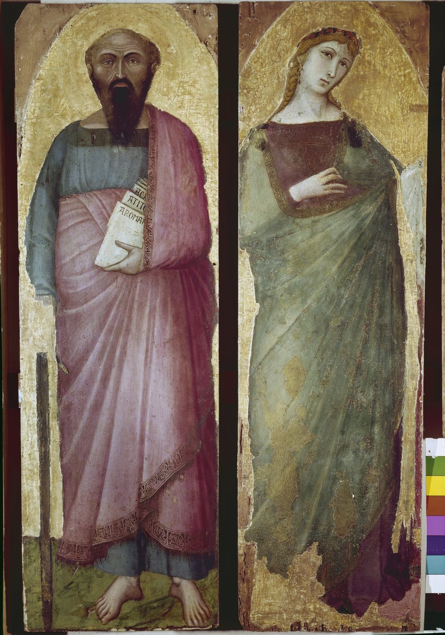 São Paulo e um santo martírio, detalhe de um políptico (tempera sobre madeira de Ambrogio Lorenzetti