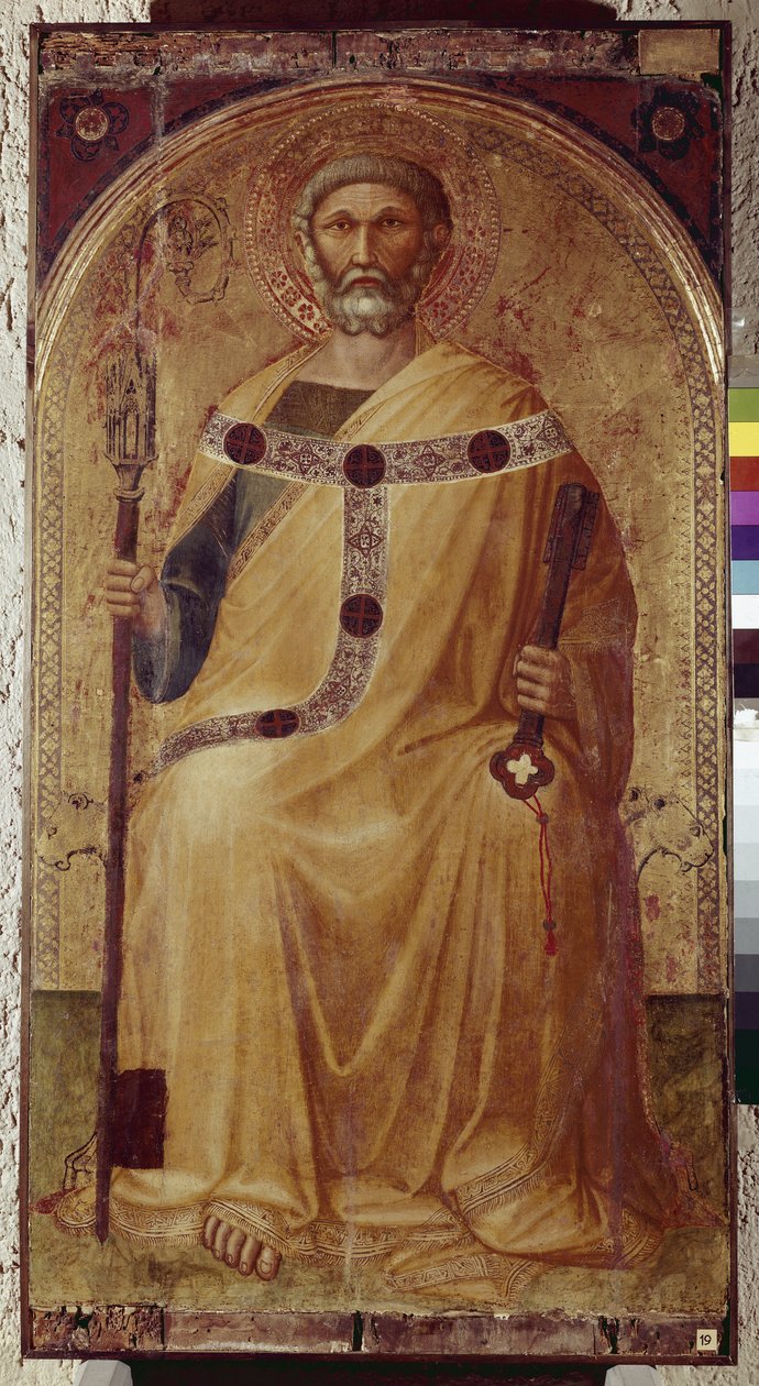 São Pedro. Pintura de Ambrogio Lorenzetti (1290-1348). Pintura em madeira. Roccalbegna (Grosseto), Igreja dos Santos Pedro e Paulo de Ambrogio Lorenzetti