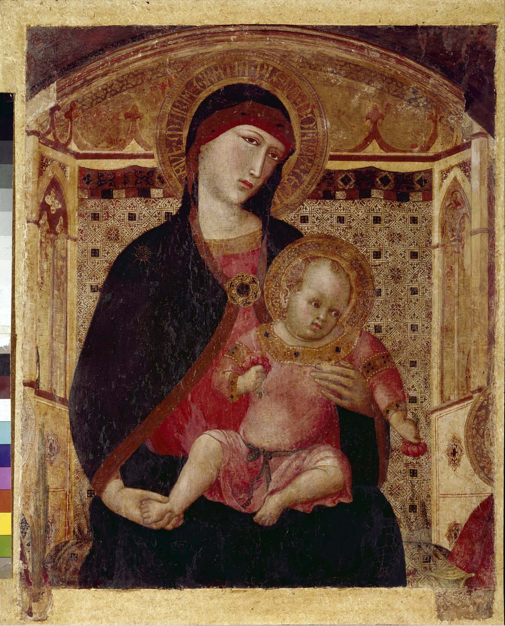 A Virgem e o Menino - Parte central do tríptico da Virgem com São Pedro e São Paulo (tempera na madeira de Ambrogio Lorenzetti