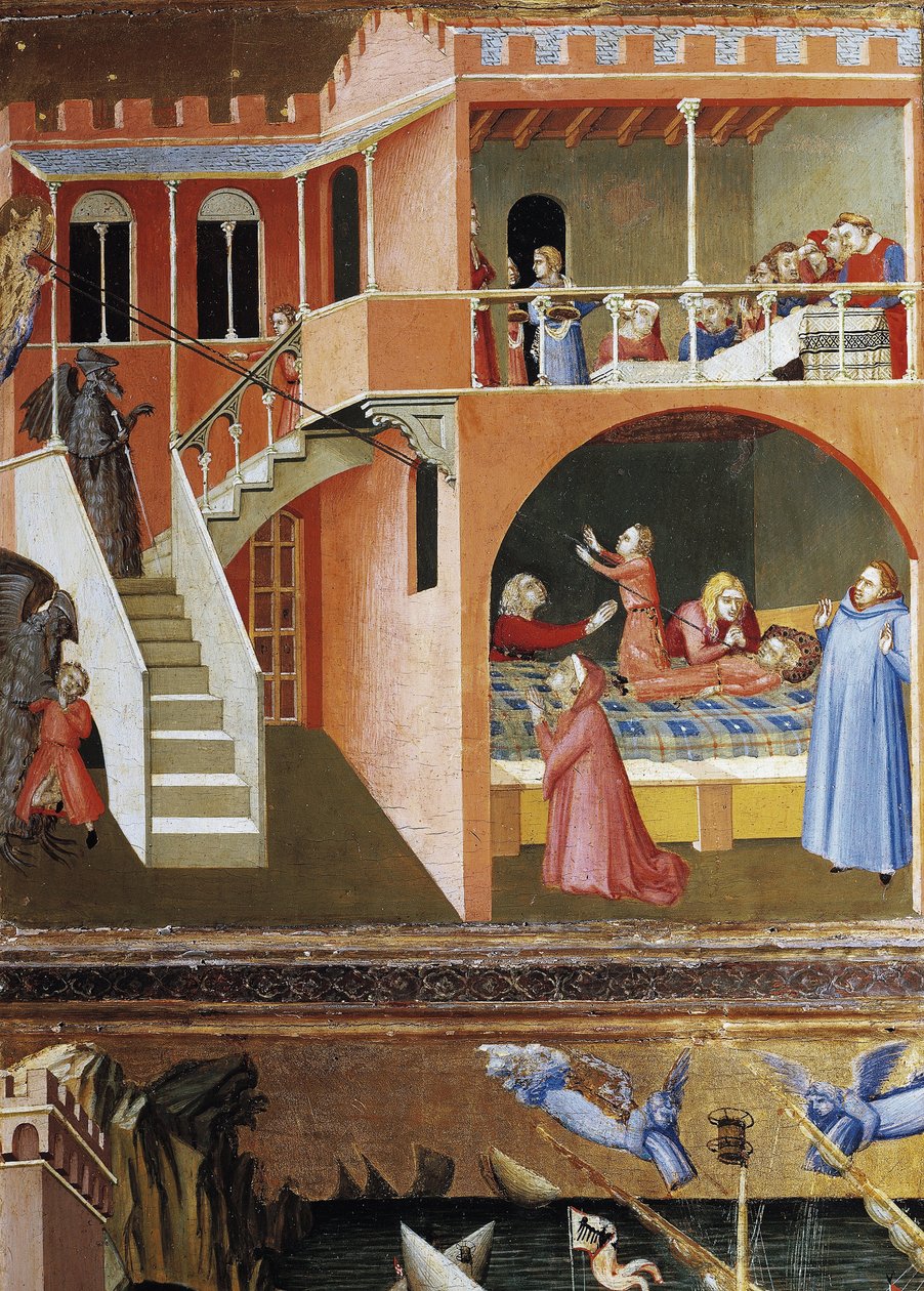 A ressurreição da criança morta. Cenas da Vida de São Nicolau (Tempera sobre madeira de Ambrogio Lorenzetti