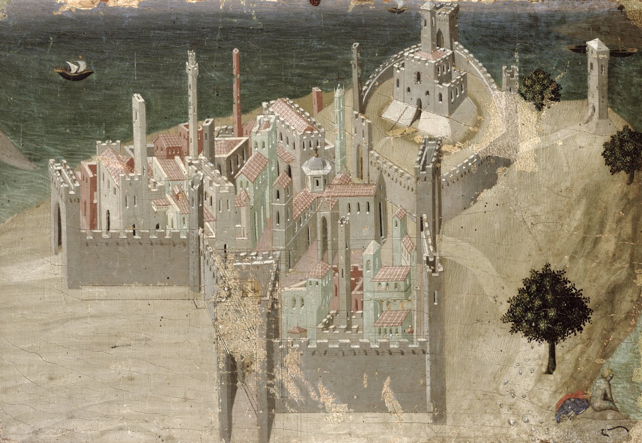Vista de uma cidade costeira (óleo no painel) de Ambrogio Lorenzetti