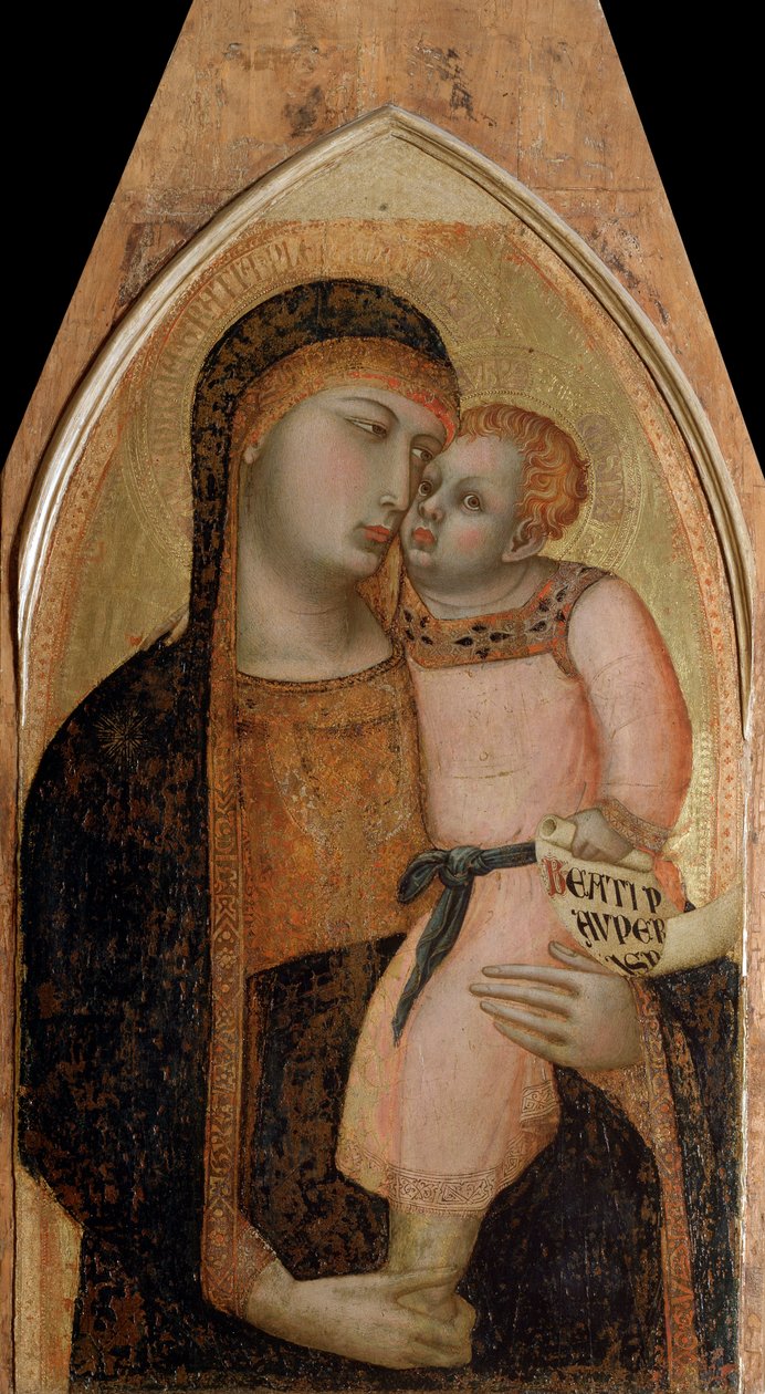 Virgem com criança (painel central do políptico) - tempera e ouro no painel de Ambrogio Lorenzetti