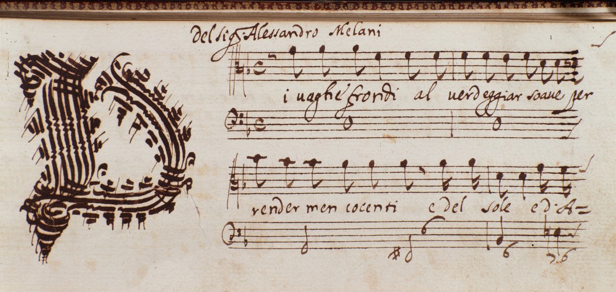 Página de colecção de partituras musicais de Alessandro Stradella de Ambrogio Preda