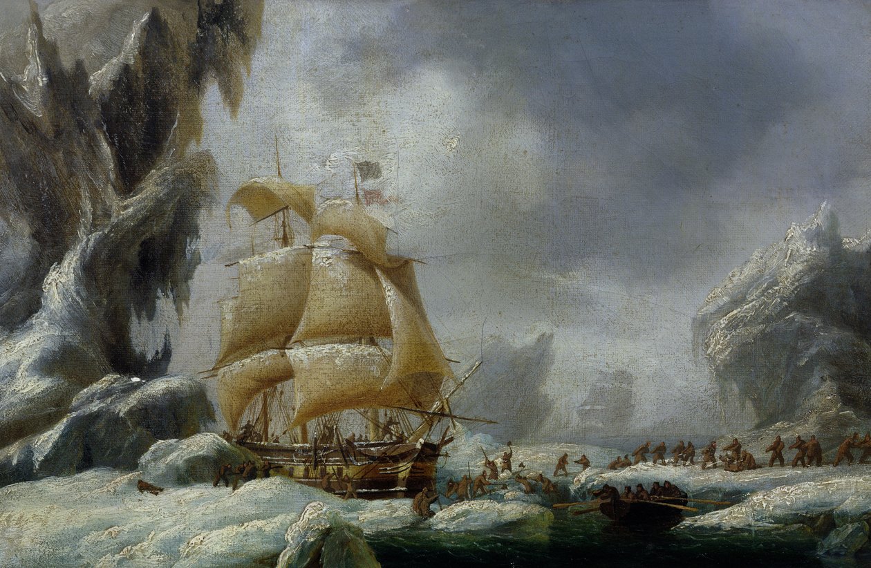 O Navio de Jules Dumont d&39;Urville (1790-1845) Preso em uma Banquisa de Gelo na Antártida de Ambroise Louis Garneray