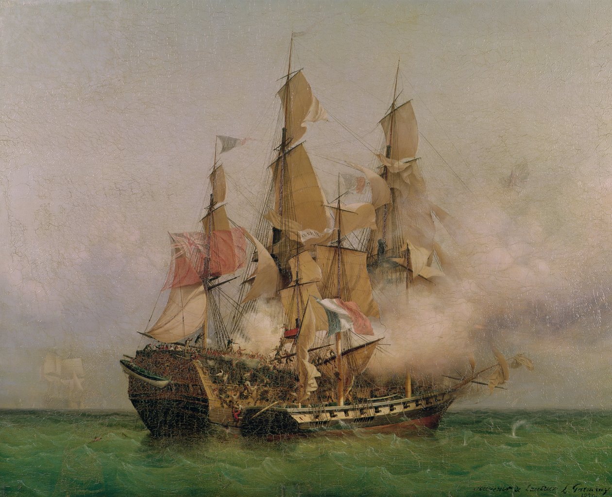 A tomada do &39;Kent&39; por Robert Surcouf (1736-1827) no Golfo de Bengala, 7 de outubro de 1800, 1850 de Ambroise Louis Garneray