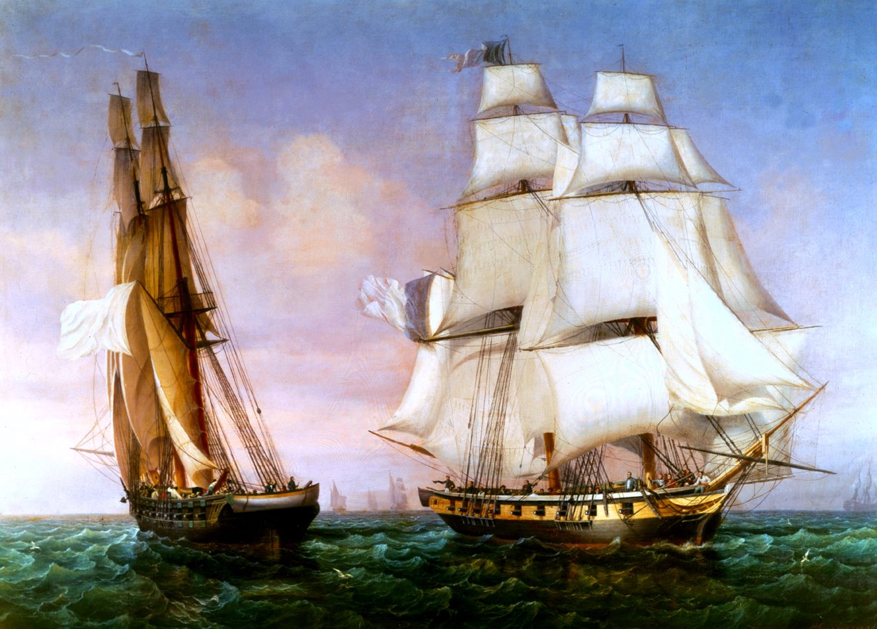 Napoleão saindo da Ilha de Elba, 28 de fevereiro de 1815 de Ambroise Louis Garneray