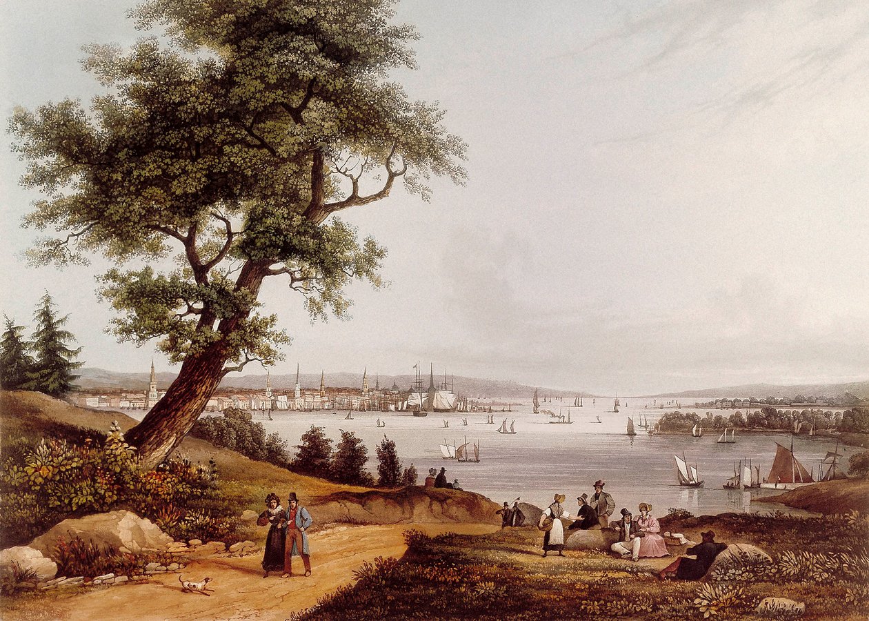 Vista da cidade de Nova Iorque em 1840. Litografia de Louis Ambroise Garneray (1783-1857). Paris. B.N. de Ambroise Louis Garneray