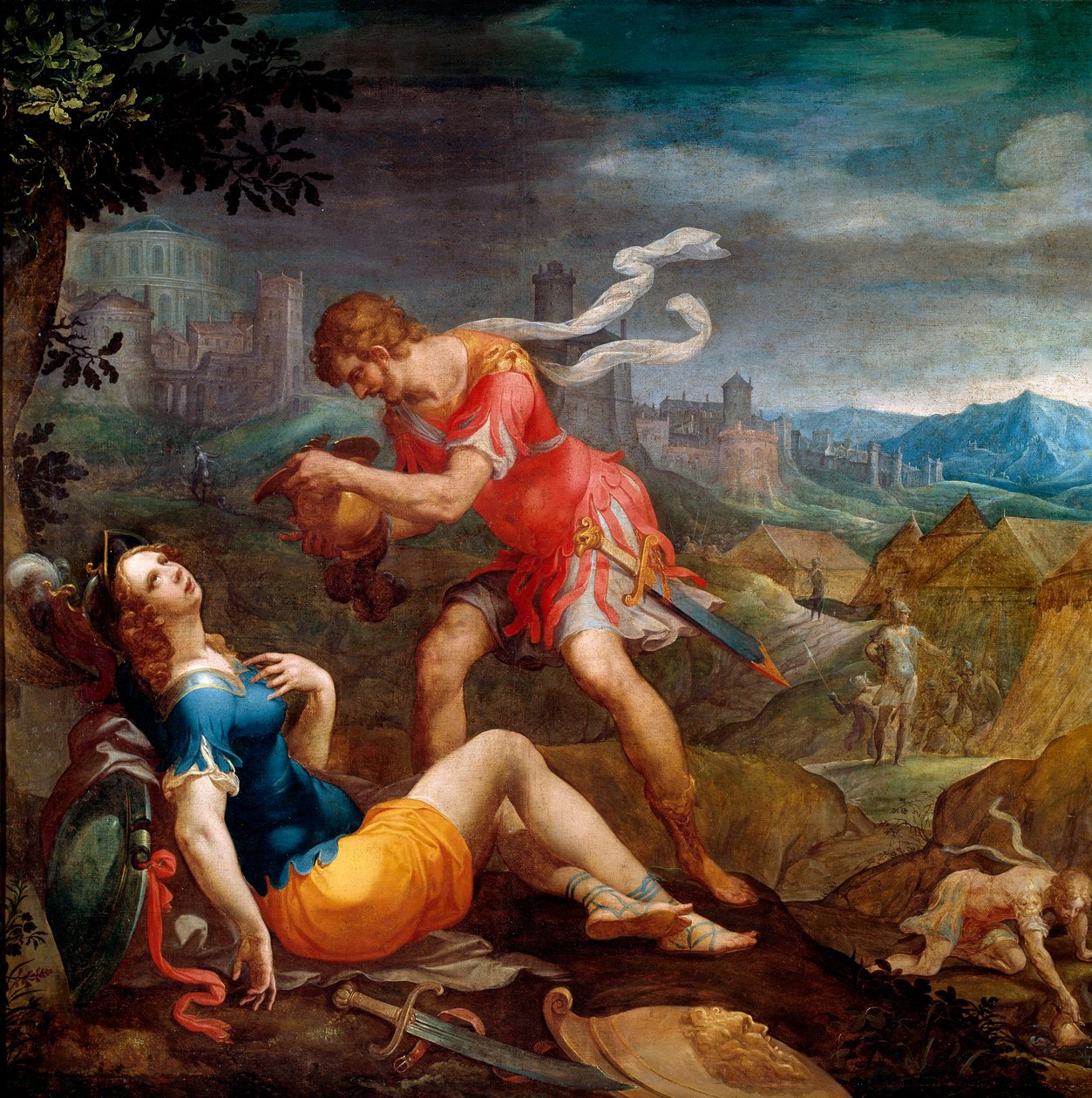Tancrede baptiza Clorinde Ilustração para o poema "La jerusalem delivree" de Torquato Tasso (conhecido como Le Muche de Ambroise Dubois