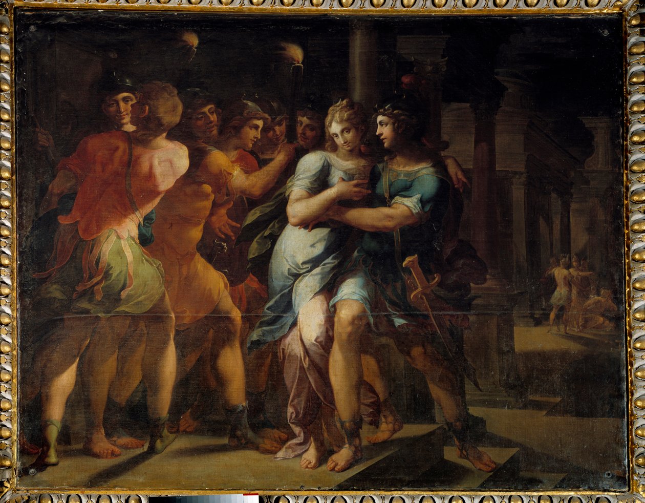 The Abduction of Chariclee by Theagene" Ilustração de "The Ethiopics or History of Love of Theagene and Chariclee" de Heliodore (Heliodoros) de Emese (século IV d.C.). Pintura de Ambroise Dubois (1542-1614) de Ambroise Dubois