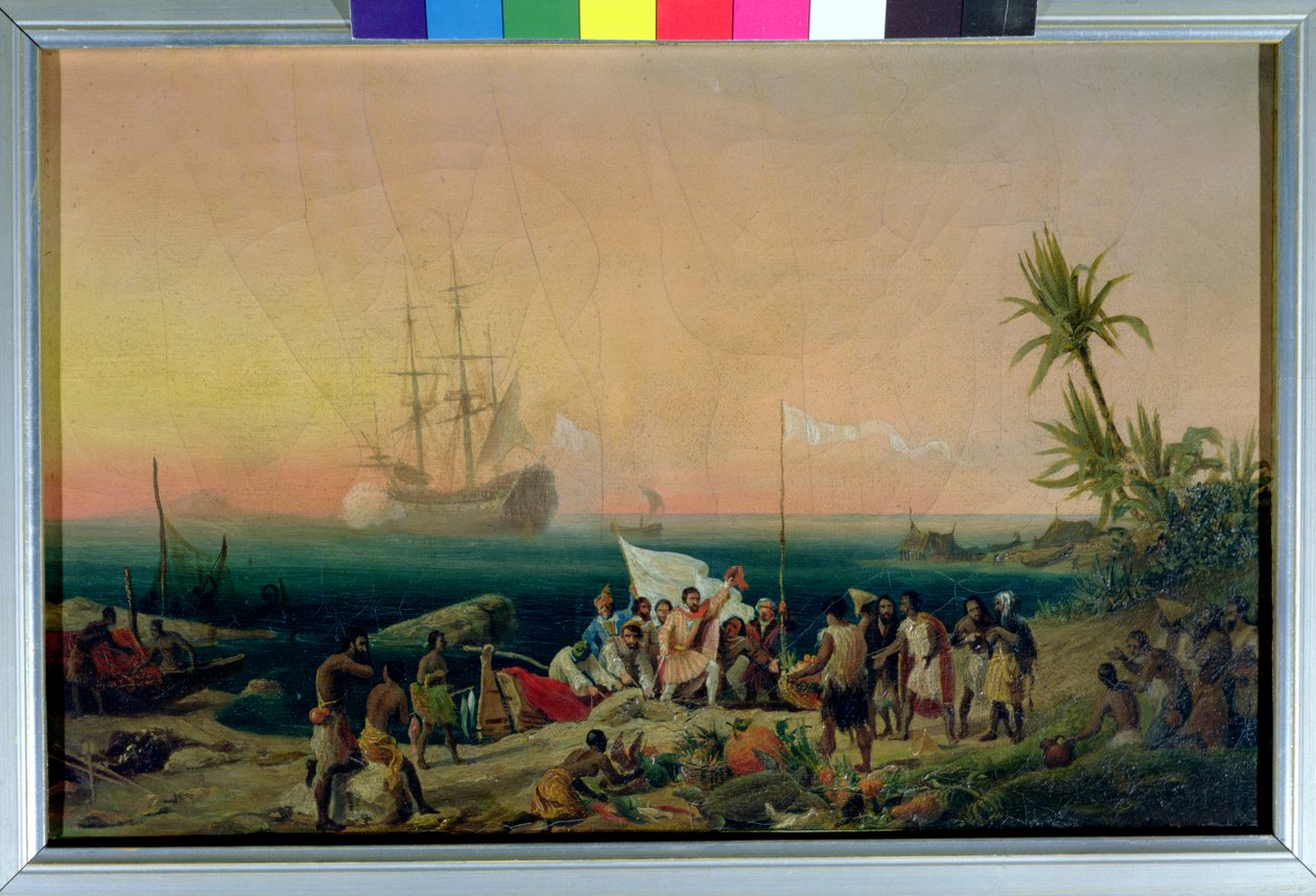 Jean de Bethencourt (c.1360-1425), Norman Navigator, descobrindo a ilha de Lanzarote em 1402, 1848 de Ambroise Louis Garneray