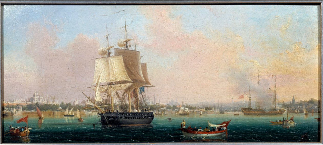 La Belle Choule Apparillant à Constantinople Pintura de Ambroise Louis Garneray (1783-1857) Século XIX Sevres, Fabricação de Porcelana de Ambroise Louis Garneray