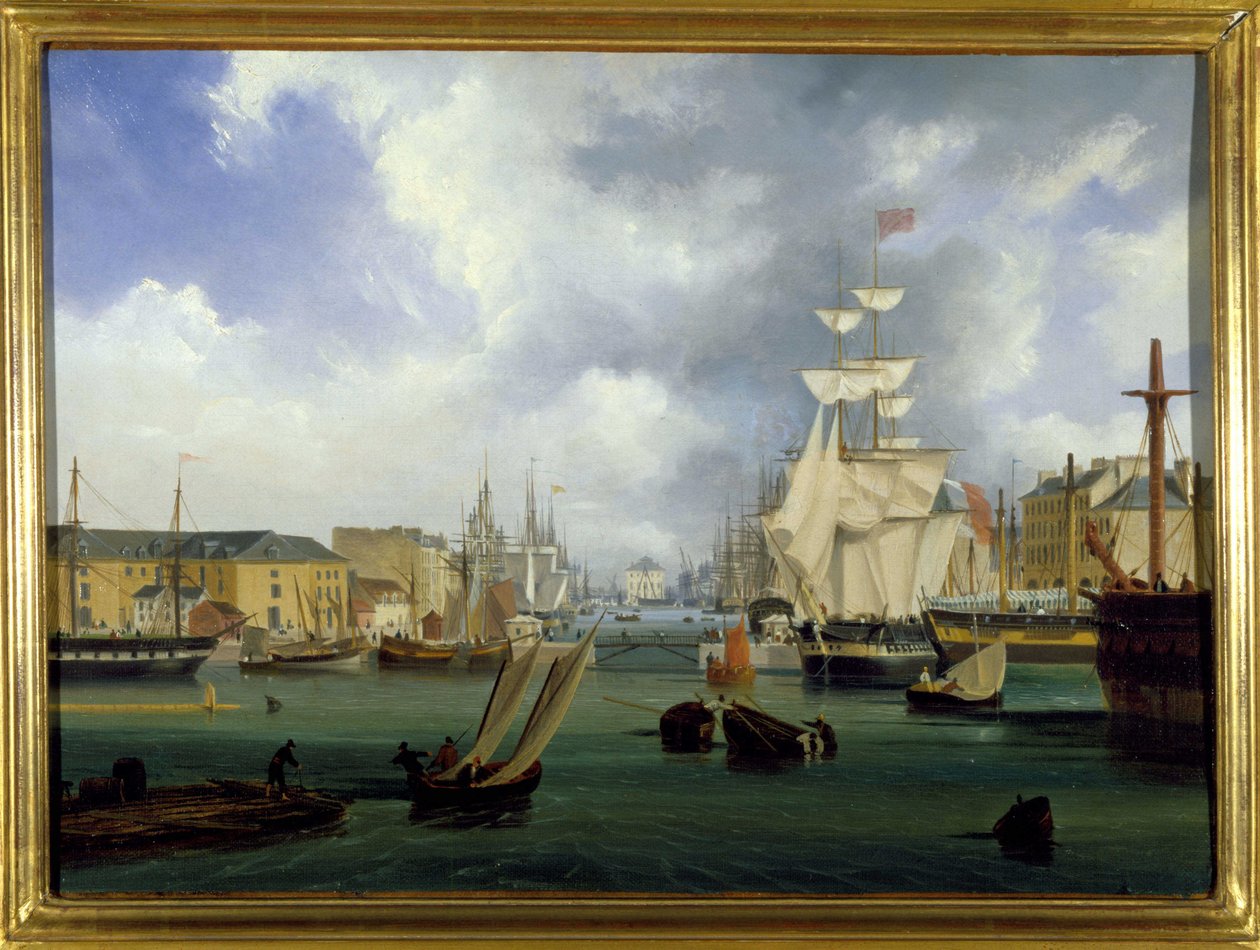 Le port du Havre, le Grand bassin, de Louis Garneray, sd. cerca de 1820, Oil on canvas, H. 0,330; L. 0,460. CCIP Coll. de Ambroise Louis Garneray