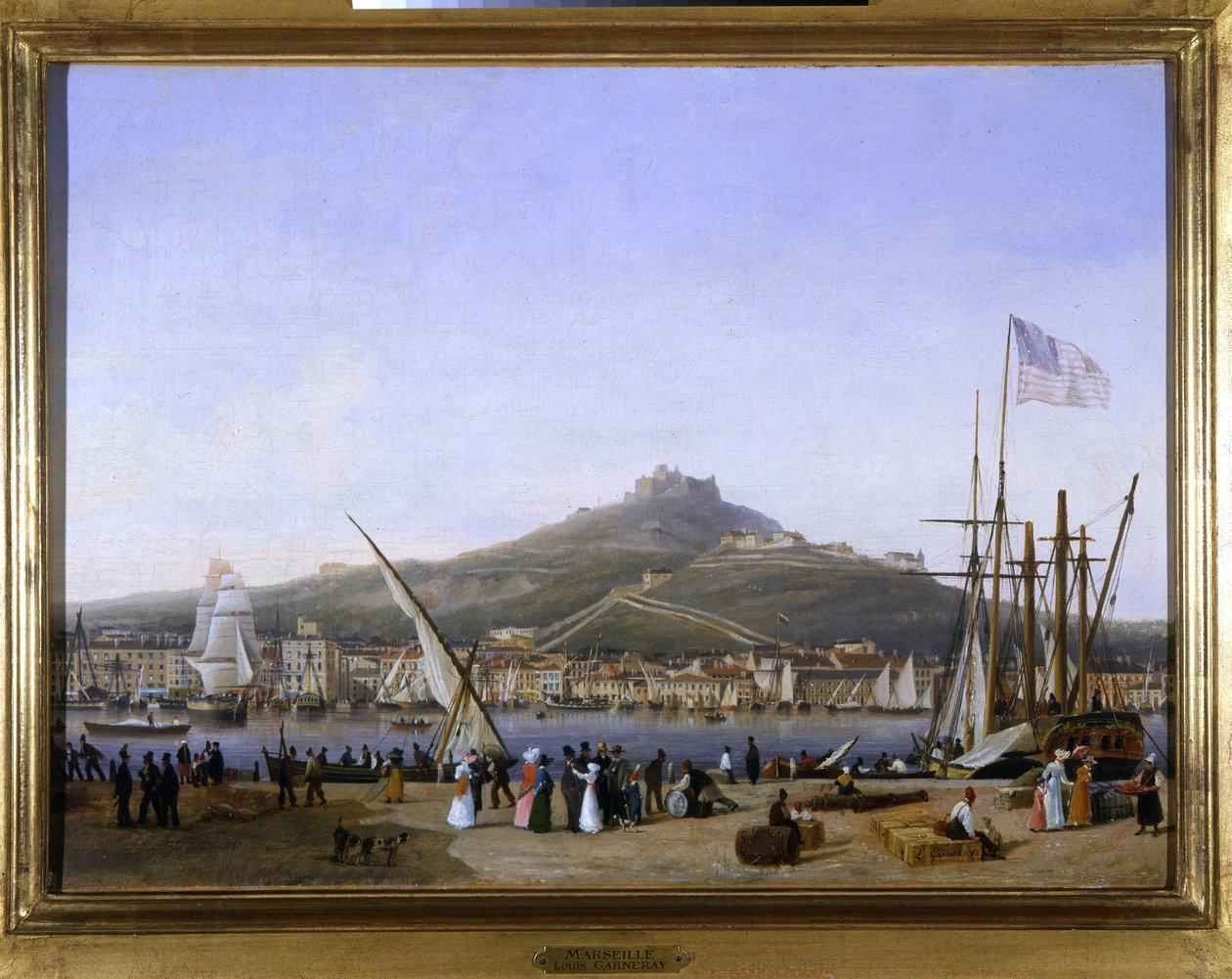 Porto de Marselha por Louis Garneray, sd. cerca de 1820, Óleo sobre tela, H. 0,330; L. 0,460. CCIP Coll. de Ambroise Louis Garneray