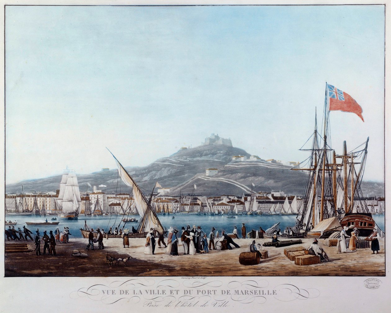 Vista do porto de Marselha sob a Aquarela da Restauração de Ambroise Louis Garneray (1783-1857) Século XIX Marselha, Musee de la Marine de Ambroise Louis Garneray