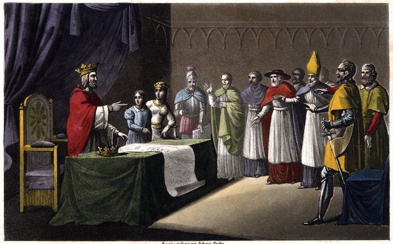 Assemblee of Worms: Luís I o Debonário (778-840), rei de França, depositado pelos seus três filhos (Lothaire, Pepin e Luís) por ter querido redecorar o seu reino em benefício do seu quarto filho (Carlos, uma figura de azul ao lado do rei) em 833. de Ambroise Tardieu