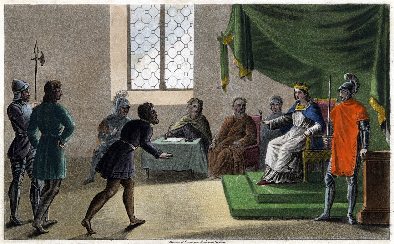 Childeberto II, o justo fazendo justiça aos seus súditos (711). Desenhado e gravado por Ambroise Tardieu em 1825. de Ambroise Tardieu