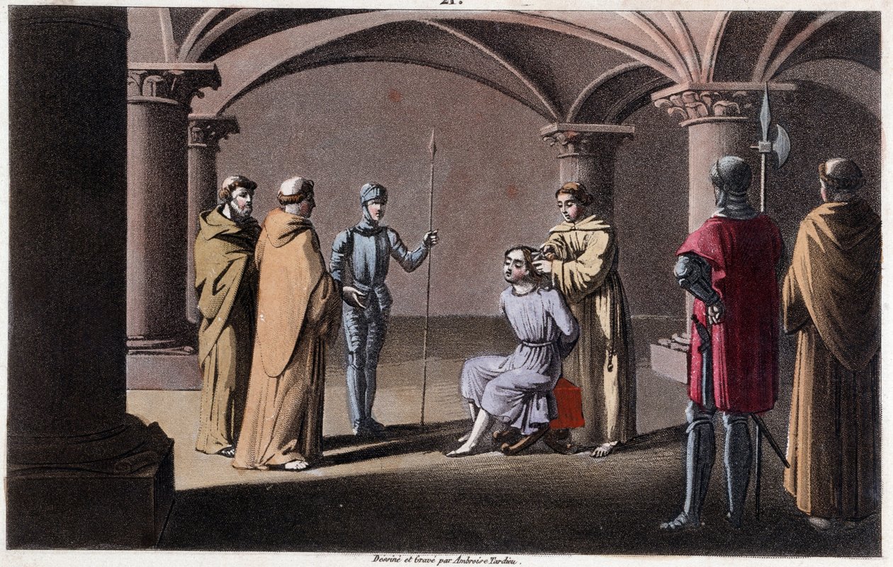 Detrones Childeric III e cercados por Pepin le Brief num mosteiro em Saint Omer entre 742 e 749. Arrasto e sepultura por Ambroise Tardieu em 1825. de Ambroise Tardieu