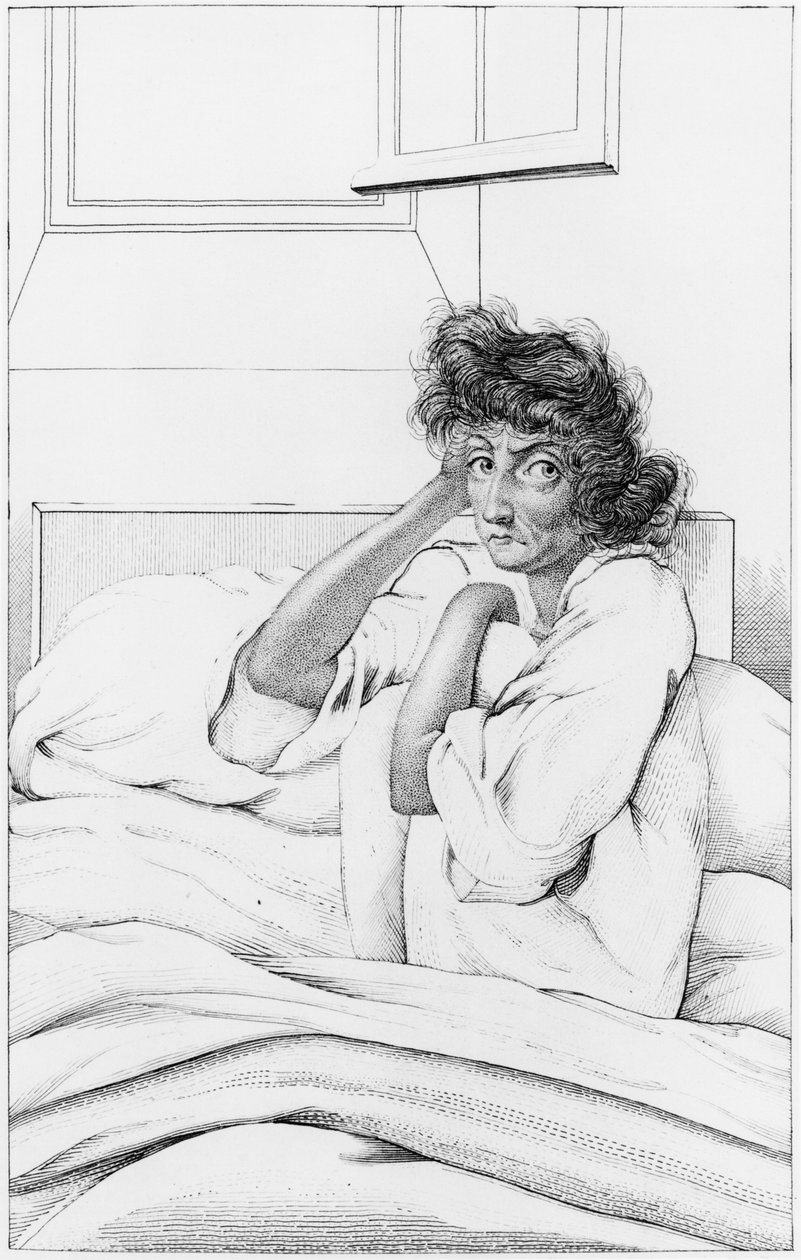Mulher depressiva, ilustração de "Doenças Mentais Consideradas Médicas, Higiênicas e Médico-Legais" por Etienne Esquirol (1772-1840) 1838 de Ambroise Tardieu