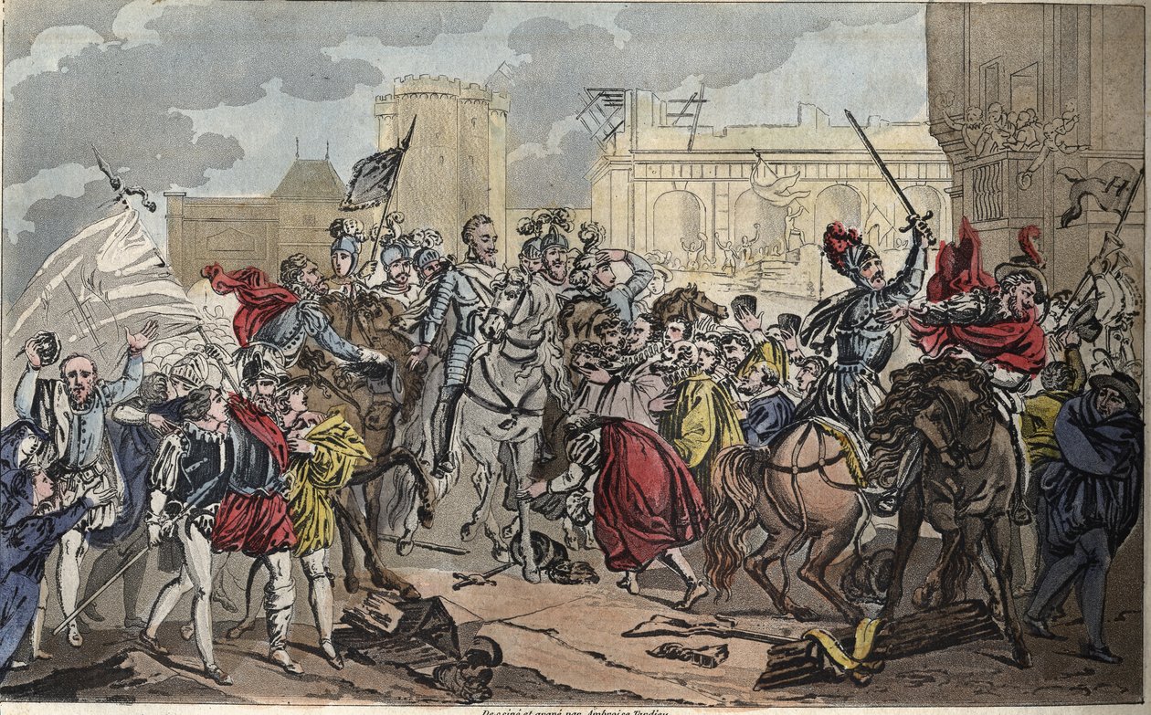 Entrada de Henri IV em Paris: Henri IV (1553 - 1610). A conversão do Rei ao catolicismo trouxe o último golpe à Liga, abriu as portas de Paris e o coração dos seus súbditos, em 1594. - Desenho e sepultura de Ambroise Tardieu, em 1825. de Ambroise Tardieu