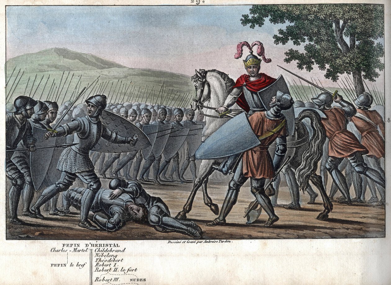 Eudes (Odon) (860 - 898), a dinastia Carolíngia, liderou a batalha contra os normandos e defendeu vitoriosamente Paris (885 - 887) - Desenhado e gravado por Ambroise Tardieu em 1825. de Ambroise Tardieu