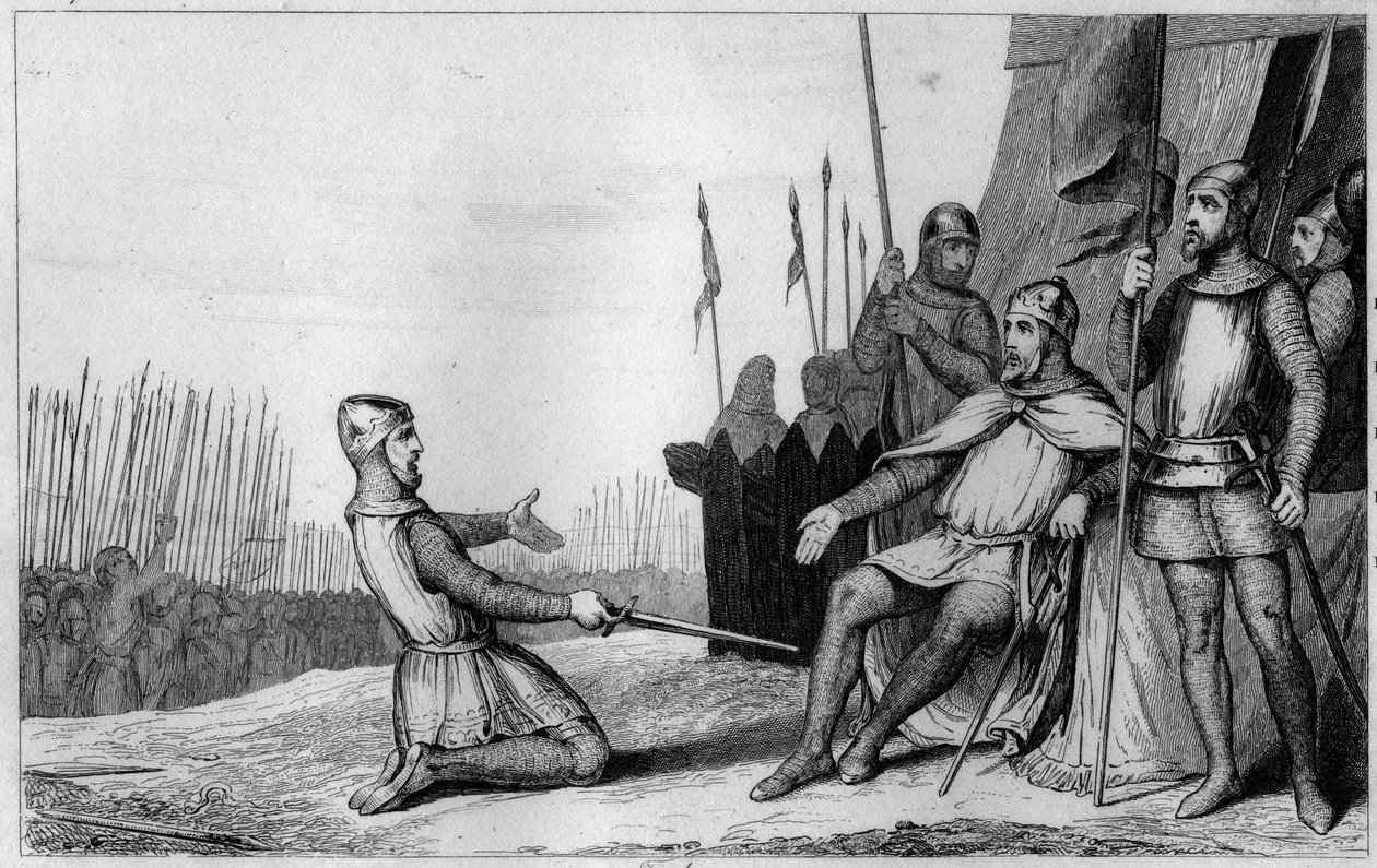 Henri I (1008-60), rei de França, agradece ao seu irmão Robert-Le-Vieux em 1032 - Henri I (1008-1060), que se levantou contra ele, e cede o Duche de Borgonha em 1032 - Engraving 1825 em "Histoire de France repr de Ambroise Tardieu